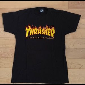 - Black Thrasher T-Shirt with Flames